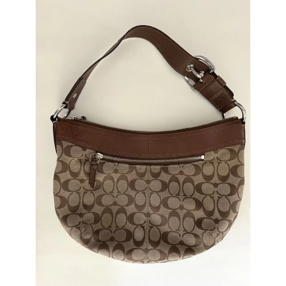 Coach Soho F13740 Signature Pleated Hobo Shoulder Bag Brown Jacquard Y2K